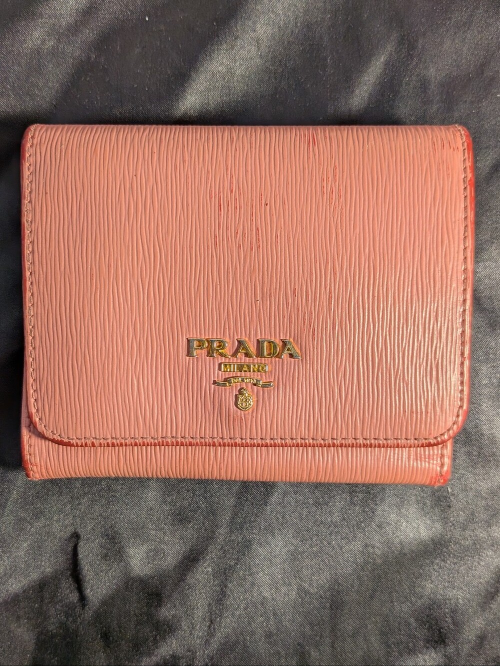 Prada Pink Vitello Move Leather Compact Tri-Fold Wallet